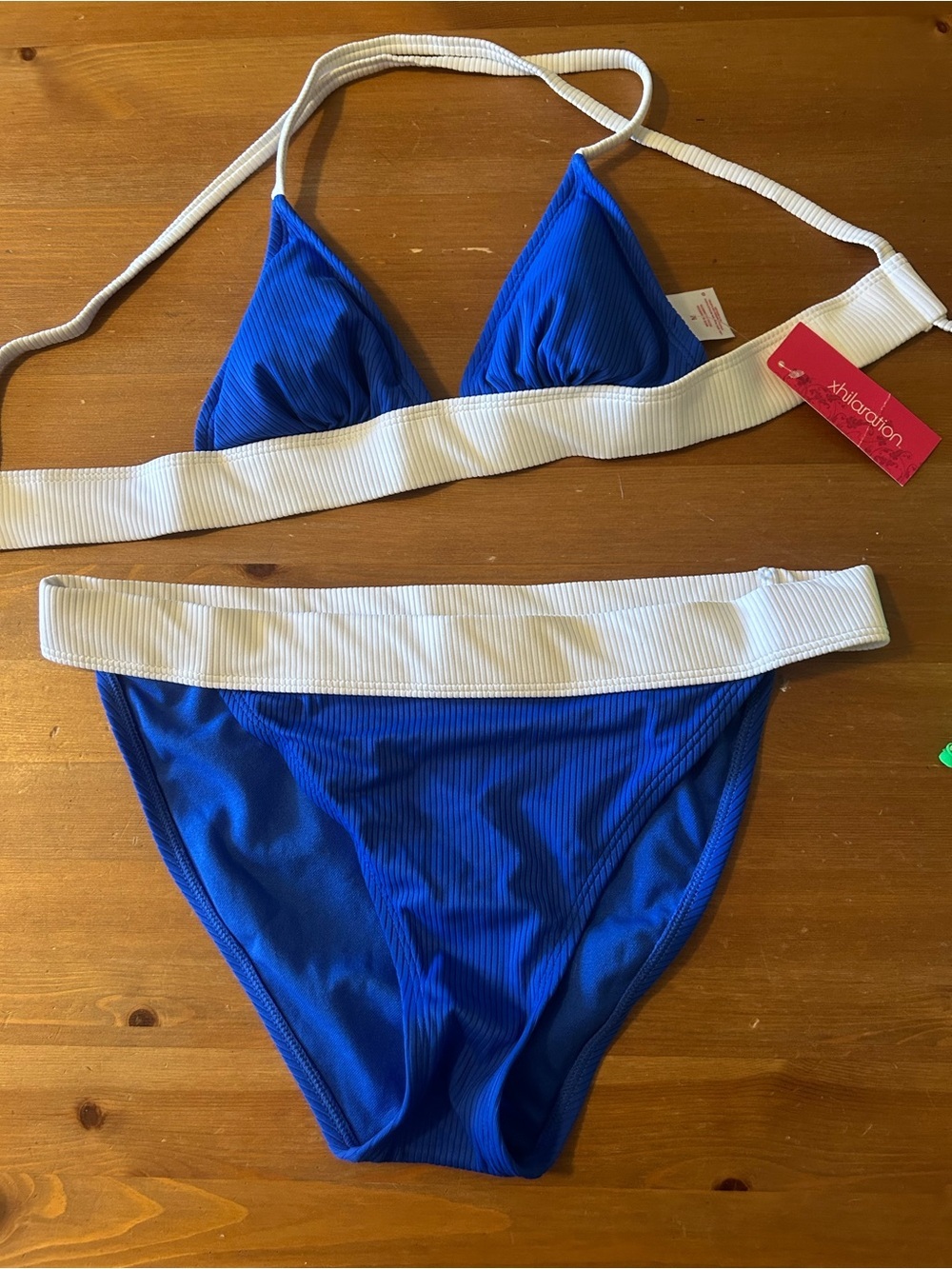 NWT Blue and White Ribbed Bikini Set
